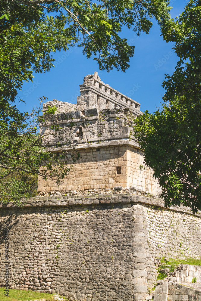 The ruins of a beautiful pyramid in the archaeological zone of Chichen Itza in Mexico. The ruins of a beautiful pyramid in the archaeological zone of Chichen Itza in Mexico.