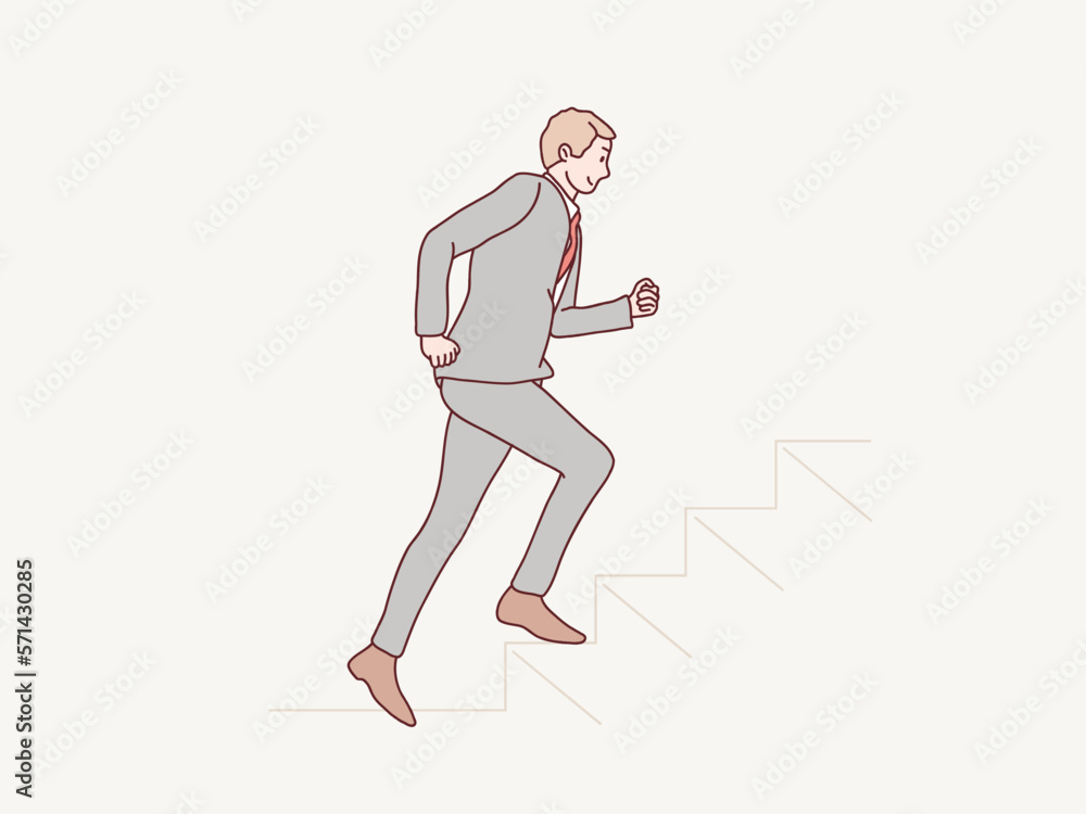 Attractive young business man running forward simple korean style illustration Attractive young business man running forward simple korean style illustration