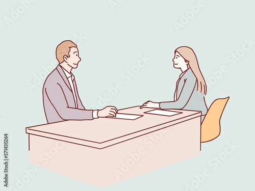 manager interview Smiling woman taking job applicant simple korean style illustration