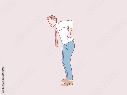 Man employee hands touching back pain backache simple korean style illustration