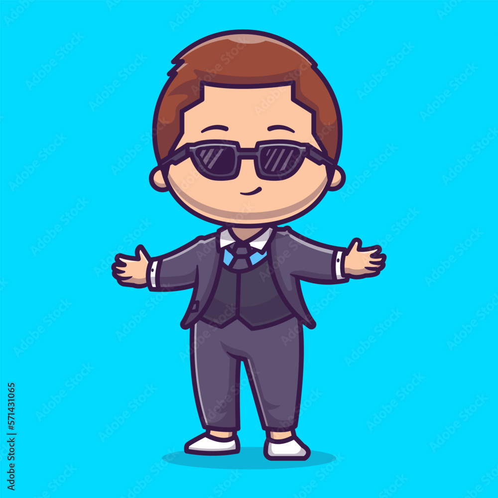 Cute Rich Boy Businessman Cartoon Vector Icon Illustration. People Business Icon Concept Isolated Premium Vector. Flat Cartoon Style