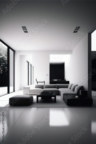 White and black living room with luxurious furniture   Generative AI