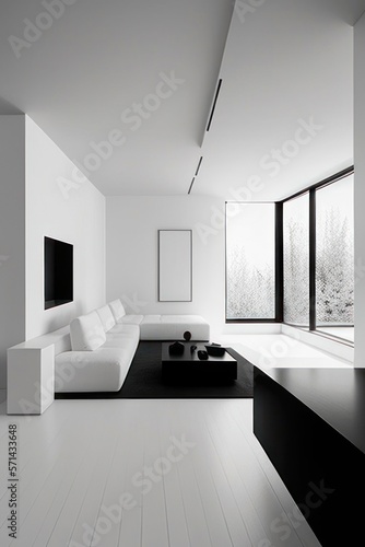 White and black living room with luxurious furniture   Generative AI