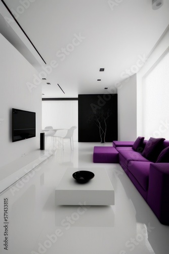 White living room with luxurious furniture and purpple  Generative AI