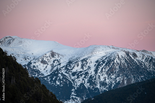 Mountains in the Pyrenees in Andorra in winter with lots of snow