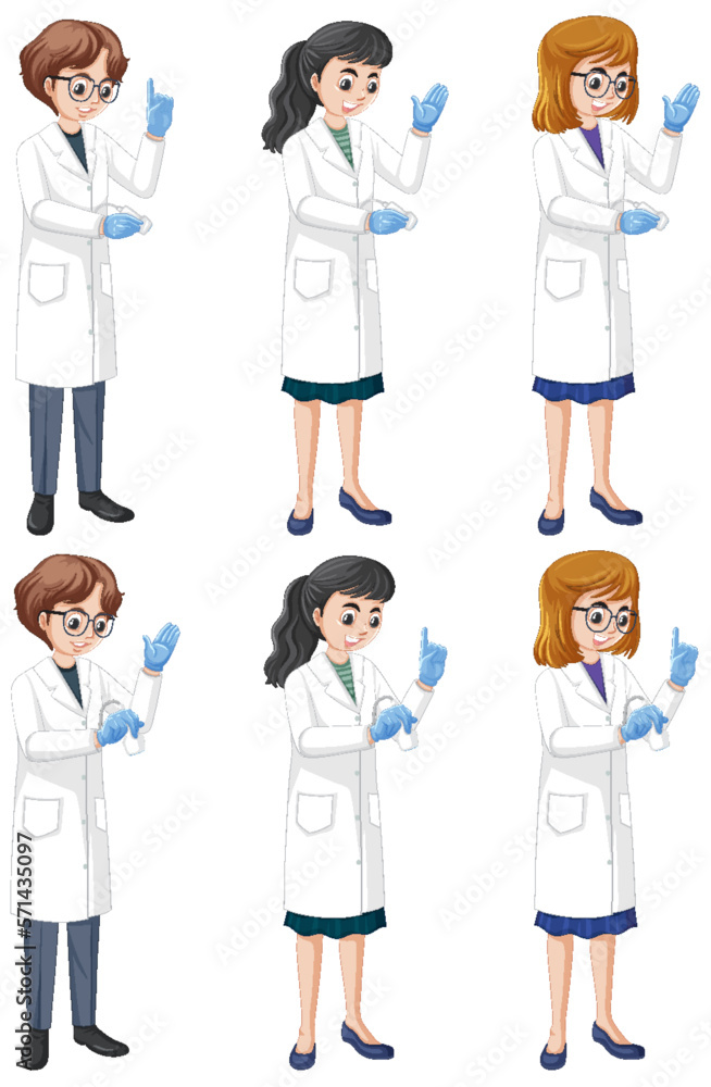 Set of doctor characters standing with explain pose Set of doctor characters standing with explain pose