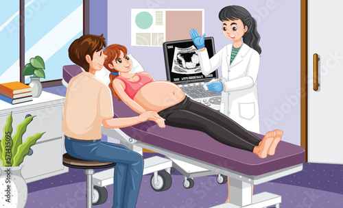 Doctor doing ultrasound scan for pregnant woman in hospital