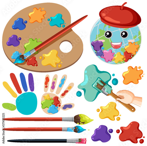 Set of art supplies for drawing isolated