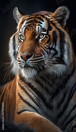 Portrait of a stunning tiger. Generative AI © nadunprabodana
