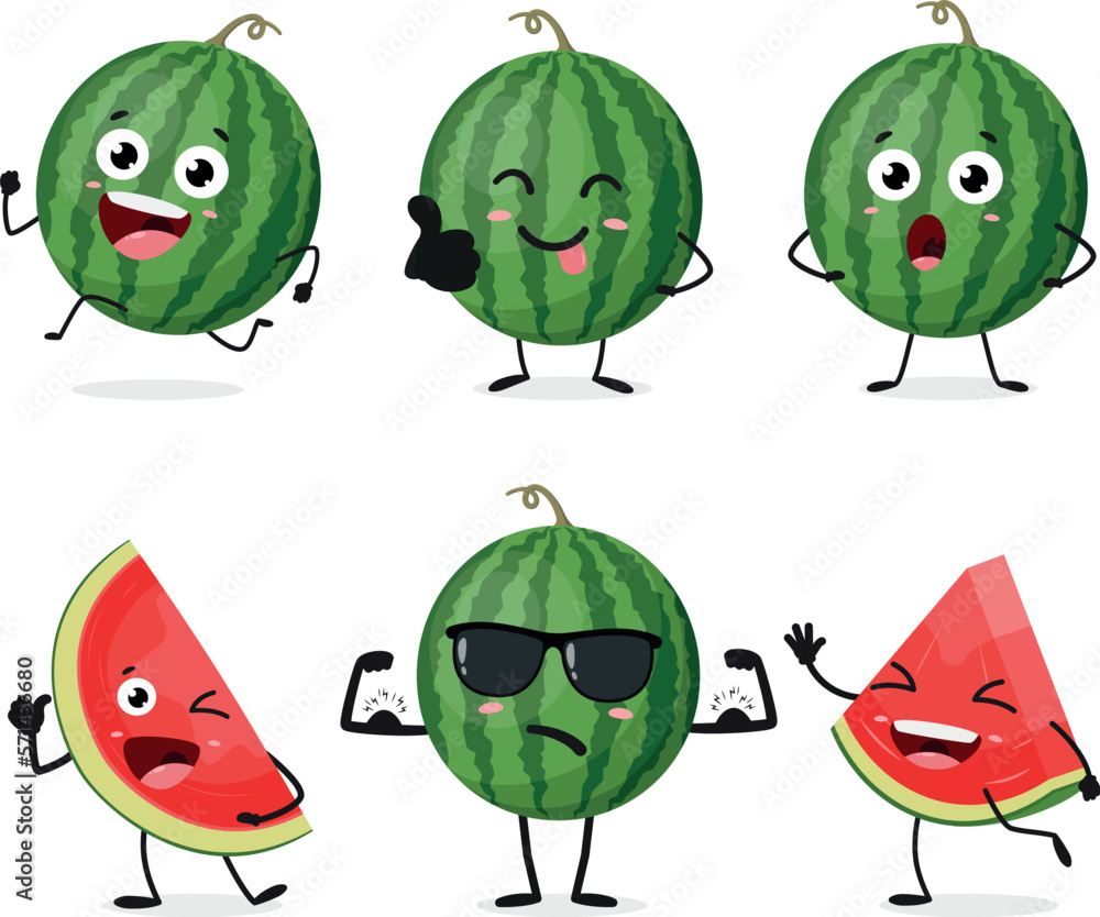 Cute cartoon watermelon characters set Cute cartoon watermelon characters set