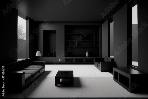 white and black living room with luxury furniture  Generative AI