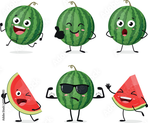 Cute cartoon watermelon characters set 
