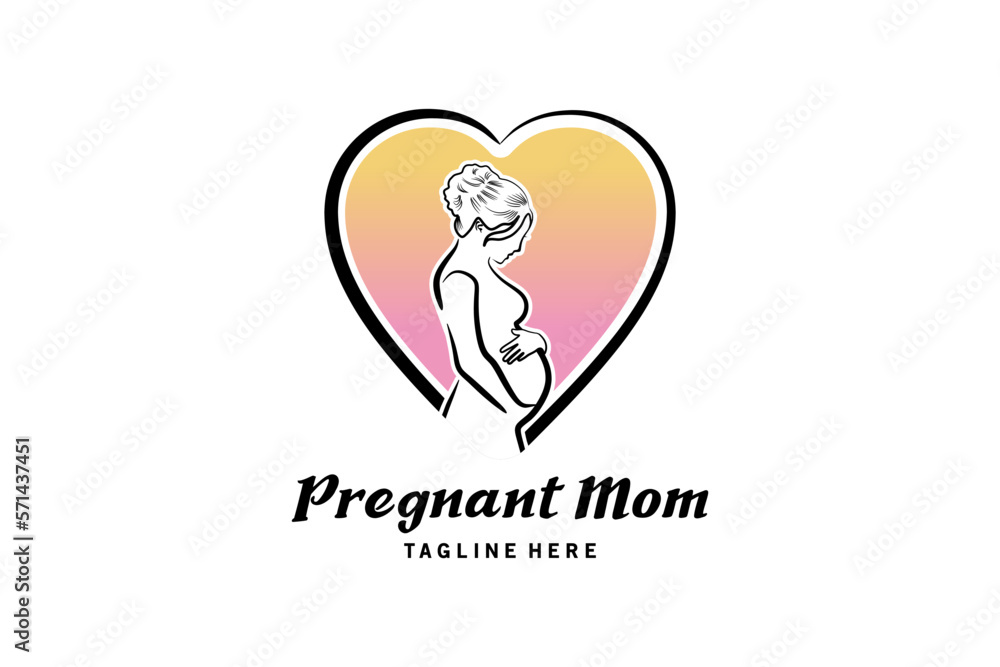 Pregnancy logo design, hand drawn pregnant woman silhouette logo vector illustration in love Pregnancy logo design, hand drawn pregnant woman silhouette logo vector illustration in love