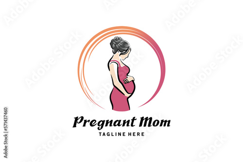 Pregnancy logo design, creative hand drawn pregnant woman silhouette logo vector illustration