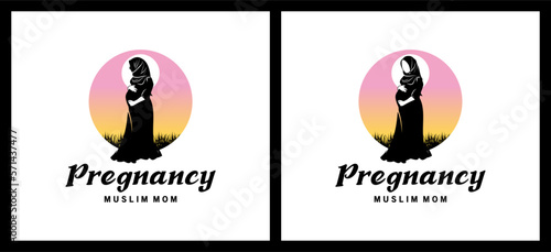 Pregnancy logo design, pregnant beautiful muslim woman silhouette logo vector illustration