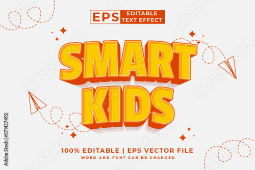 Editable text effect - Smart Kids 3d Cartoon template style premium vector