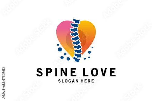 Spine care logo design, silhouette symbol of spine with love concept