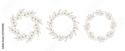 Spring Line Frames. Leaves Outline Borders. Summer Round Wreath Collection.