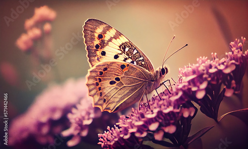 A butterfly sitting on top of a purple flower, Generative Ai © Régis Cardoso