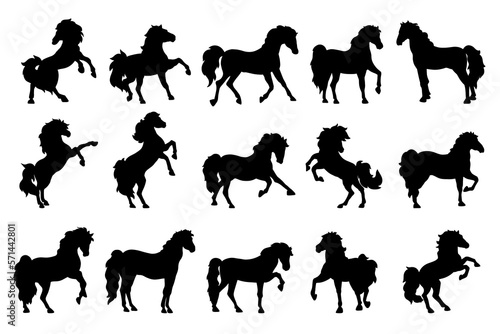 Flat design collection of horse silhouette.  contour set. Stallions and mares photo