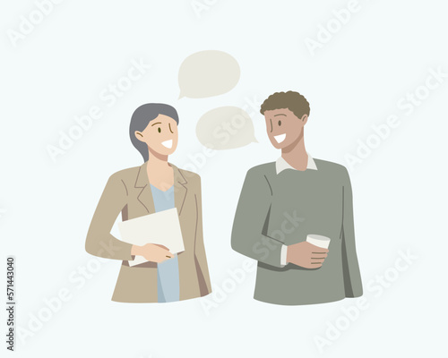 People talking, telling or speaking. Communication concept.Couple chatting with speech bubbles.Men and women meeting.Dialogue between characters.