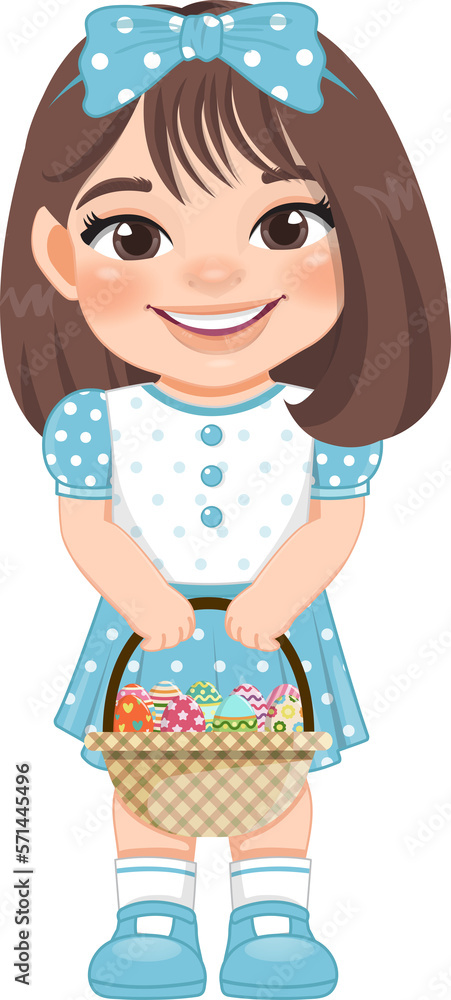 Happy Easter Day with Cute Girls Holding Eggs Basket Cartoon Character PNG Happy Easter Day with Cute Girls Holding Eggs Basket Cartoon Character PNG