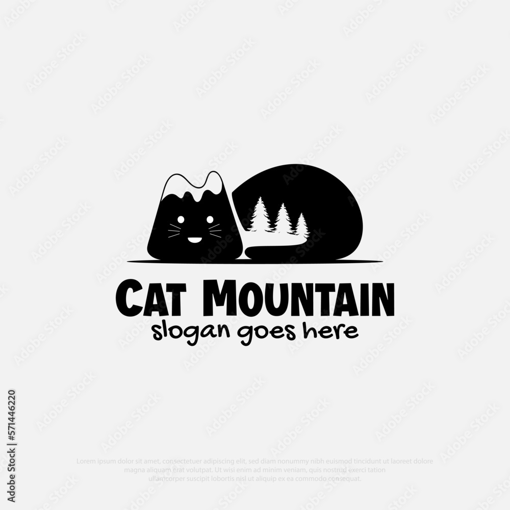 Cat mountain logo design vector, simple logo for outdoor adventure icon illustration template Cat mountain logo design vector, simple logo for outdoor adventure icon illustration template