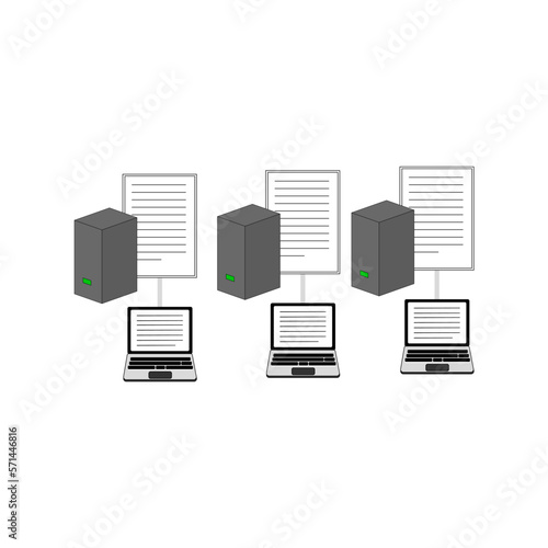 vector illustration of distributed traditional  server