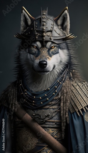 Majestic Animal Wolf Shogun in Samurai Armor: A Depiction of Japanese Culture, Armor, Feudal Japan, Bushido, Warrior, Castle, Shogun, Feudal Lord, Ronin (generative AI)