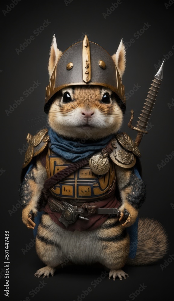 Fototapeta Majestic Animal Chipmunk Shogun in Samurai Armor: A Depiction of Japanese Culture, Armor, Feudal Japan, Bushido, Warrior, Castle, Shogun, Feudal Lord, Ronin (generative AI)