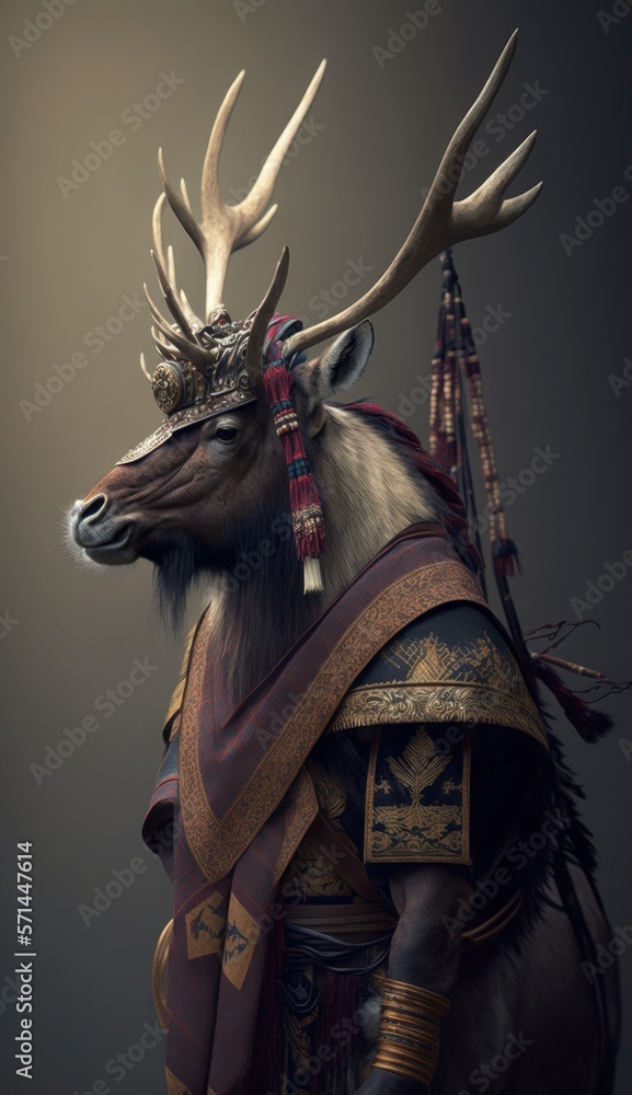 Majestic Animal Elk Shogun in Samurai Armor: A Depiction of Japanese Culture, Armor, Feudal Japan, Bushido, Warrior, Castle, Shogun, Feudal Lord, Ronin (generative AI) Majestic Animal Elk Shogun in Samurai Armor: A Depiction of Japanese Culture, Armor, Feudal Japan, Bushido, Warrior, Castle, Shogun, Feudal Lord, Ronin (generative AI)