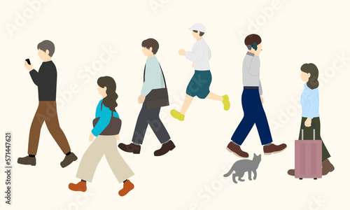 人物のイラスト（歩く, 走る, 猫）