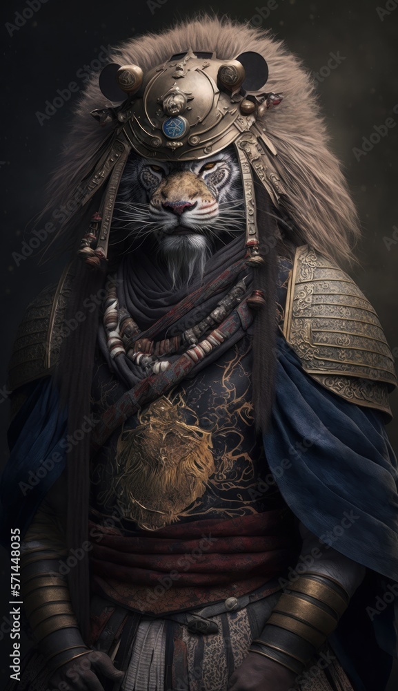 Majestic Animal Lion Shogun in Samurai Armor: A Depiction of Japanese Culture, Armor, Feudal Japan, Bushido, Warrior, Castle, Shogun, Feudal Lord, Ronin (generative AI) Majestic Animal Lion Shogun in Samurai Armor: A Depiction of Japanese Culture, Armor, Feudal Japan, Bushido, Warrior, Castle, Shogun, Feudal Lord, Ronin (generative AI)