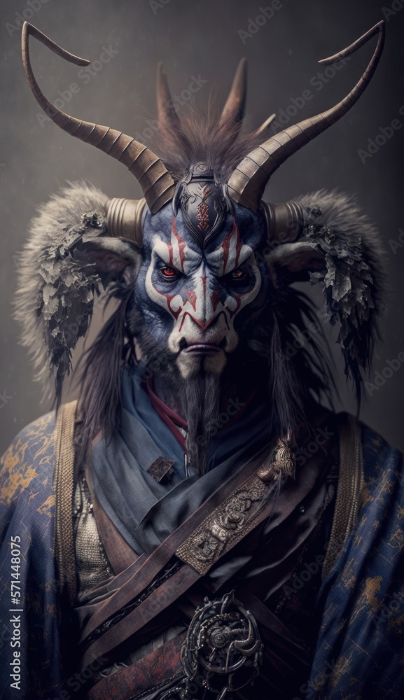 Majestic Animal Markhor Shogun in Samurai Armor: A Depiction of Japanese Culture, Armor, Feudal Japan, Bushido, Warrior, Castle, Shogun, Feudal Lord, Ronin (generative AI) Majestic Animal Markhor Shogun in Samurai Armor: A Depiction of Japanese Culture, Armor, Feudal Japan, Bushido, Warrior, Castle, Shogun, Feudal Lord, Ronin (generative AI)