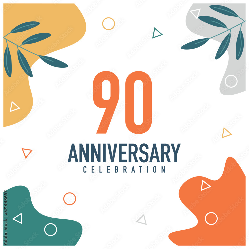 Fototapeta premium 90th anniversary celebration vector colorful design on white background abstract illustration