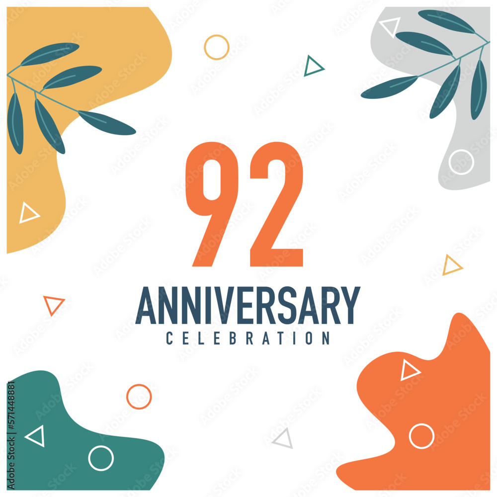 92nd anniversary celebration vector colorful design  on white background abstract illustration