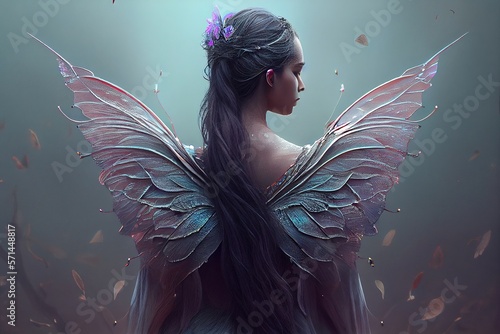 Obraz na plátně Rear view of a fairy woman with butterfly wings
