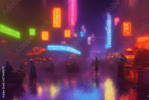 night market in futuristic city