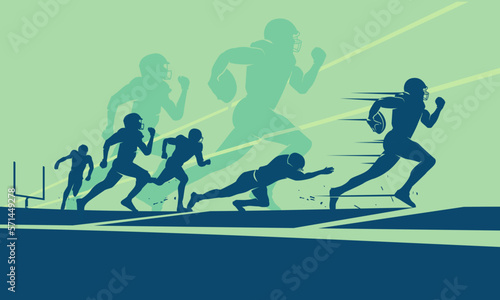 Premium editable vector file of american football running chasing illustration best for your digital design and print mockup