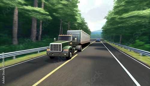 Truck at Speed on The Highway Road Generative AI  