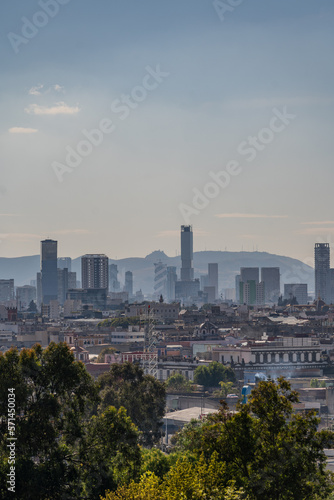 Beautiful view of the large Mexican city of Puebla. View of the endless mountain peaks around the city.