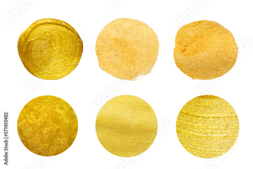 Set of watercolor gold circle hand paint background