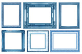 collection of vintage blue and silver picture frame, isolated on white