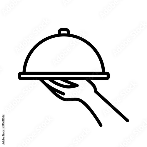 Waiter Hand Holding Tray Icon Outline Vector Illustration