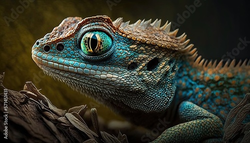 Close-up of bearded dragon lizard. Detail face of reptile. Cute iguana dragon with scales.