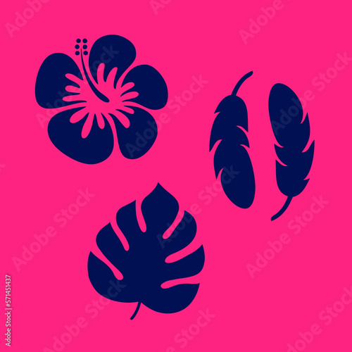 Tropical flower and leaves icons - Vector
