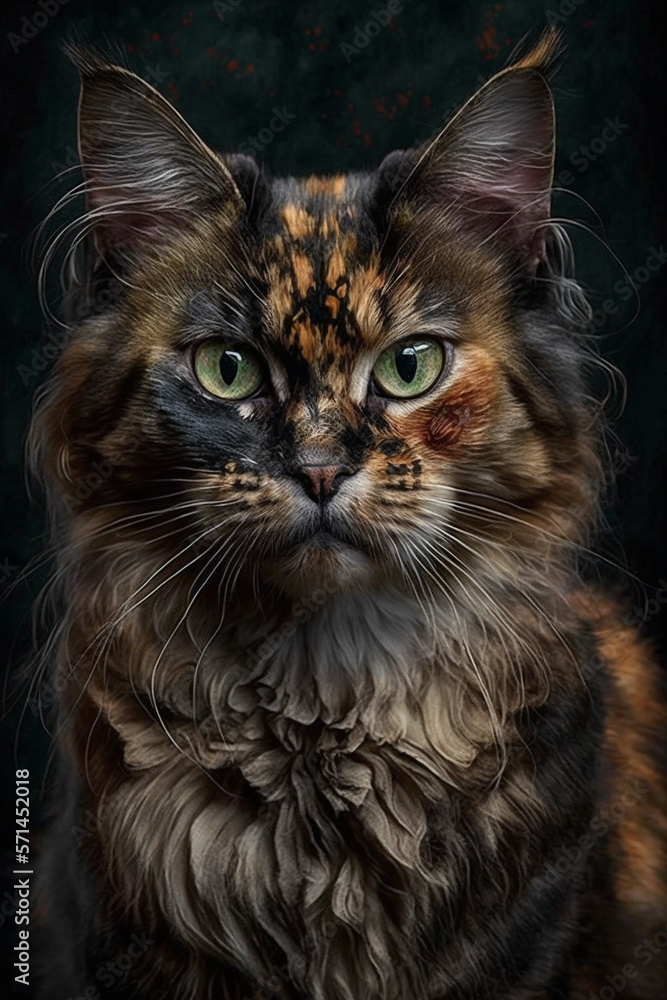 Photo portrait of a Tortoiseshell Cat in studio
