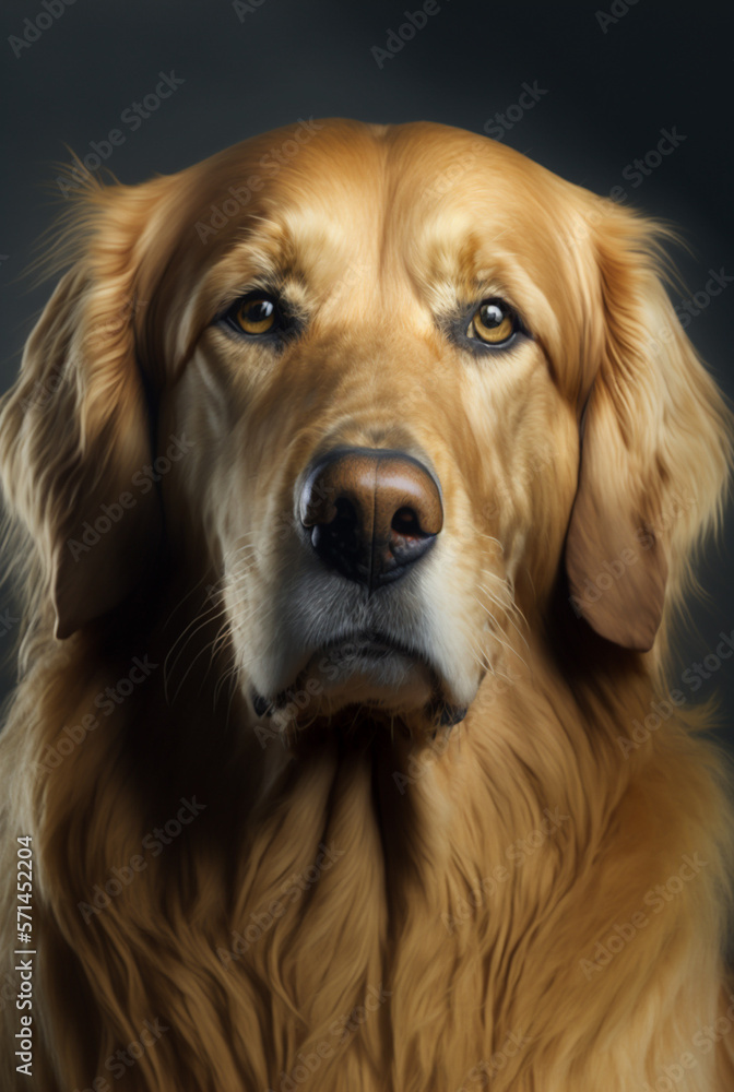 Portrait photo of a Golden Retriever dog in studio