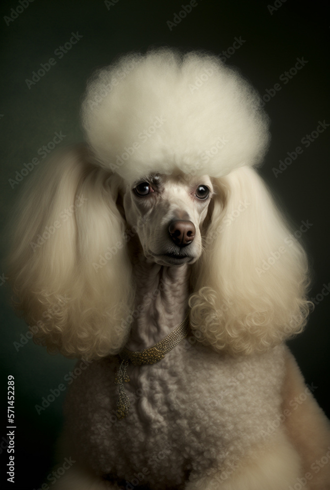 high-end fashion portrait of a white poodle high-end fashion portrait of a white poodle