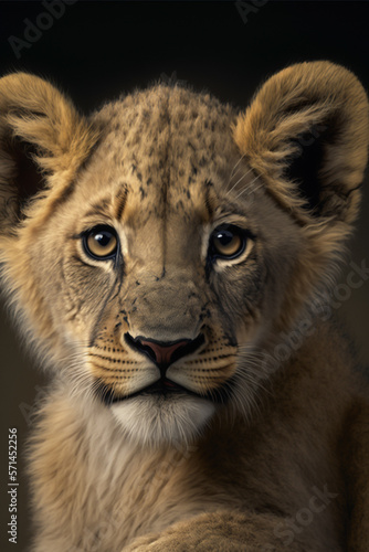 Close up Portrait Photo of a lion cub